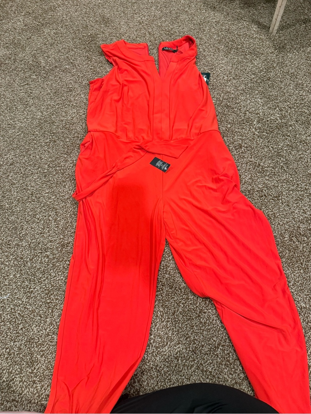 Ralph Lauren Bright Red Sleeveless V-Neck Jumpsuit